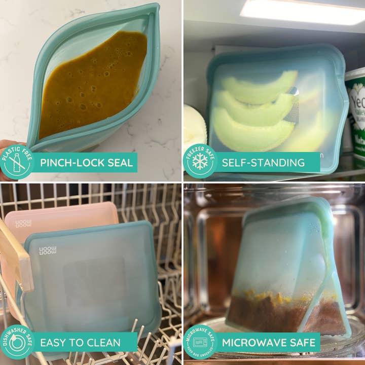 Moonmoon - Vente Sachet de conservation/film alimentaire - Sacs alimentaires en silicone réutilisables | Sacs de congélation XL Stand Up, bleus3