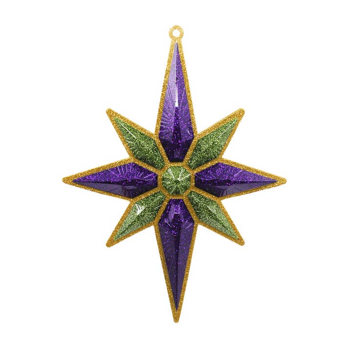 Christmas Star Ornament, Gold, Royal Purple & Light Green for wholesale by Very Christmas