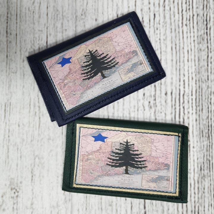 Old Bagzz - Vente Porte-cartes – femme - Étui à carte de crédit en cuir recyclé avec carte vintage du Maine