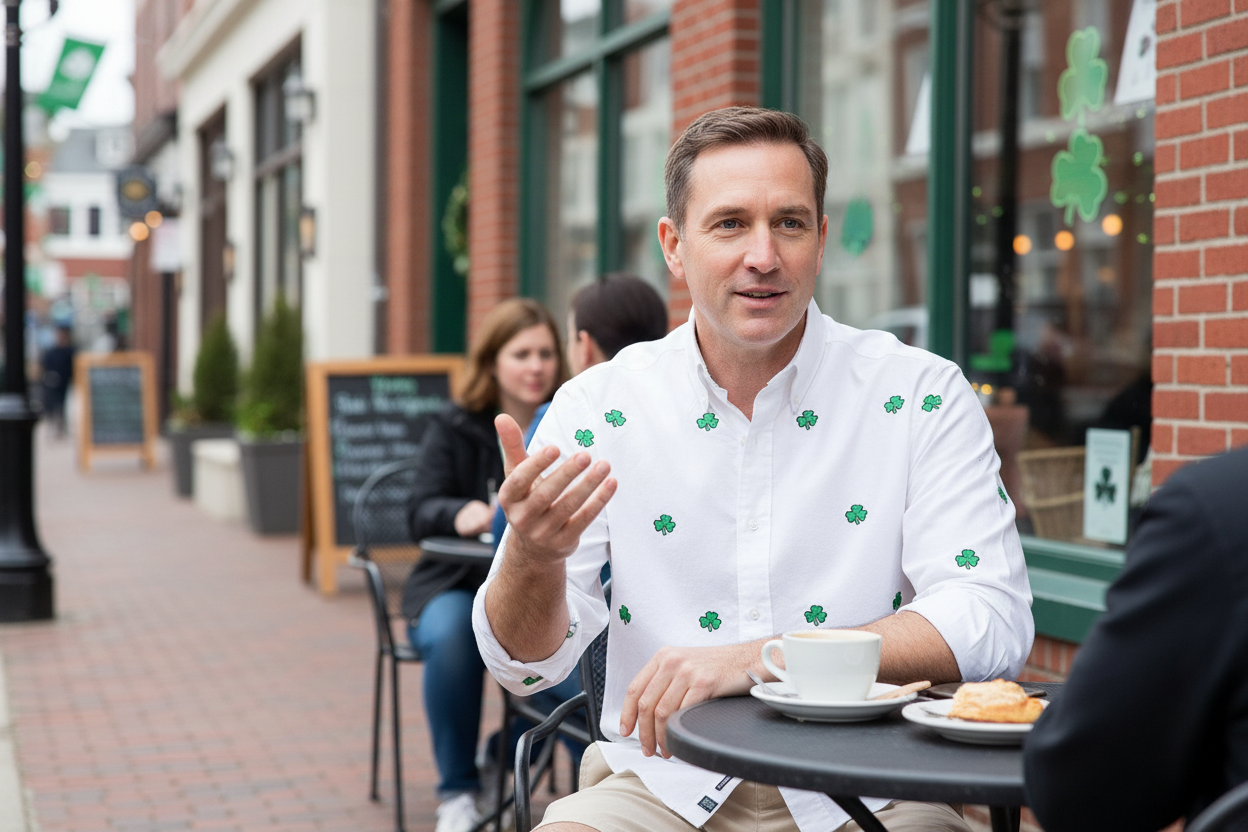 Straight Wharf Shirt White Oxford with Shamrock for wholesale on Faire5