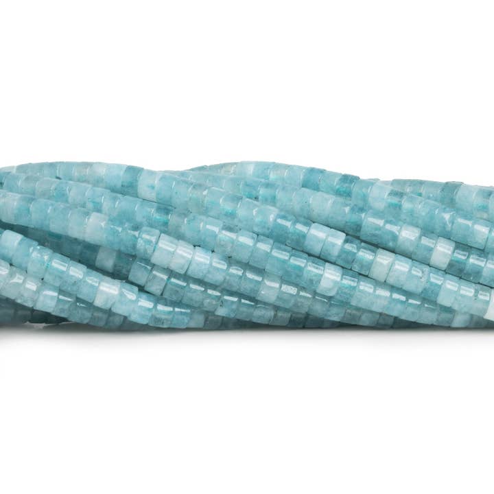4mm Aquamarine Plain Heishis 12 inch 110 Beads for wholesale by The Bead Traders