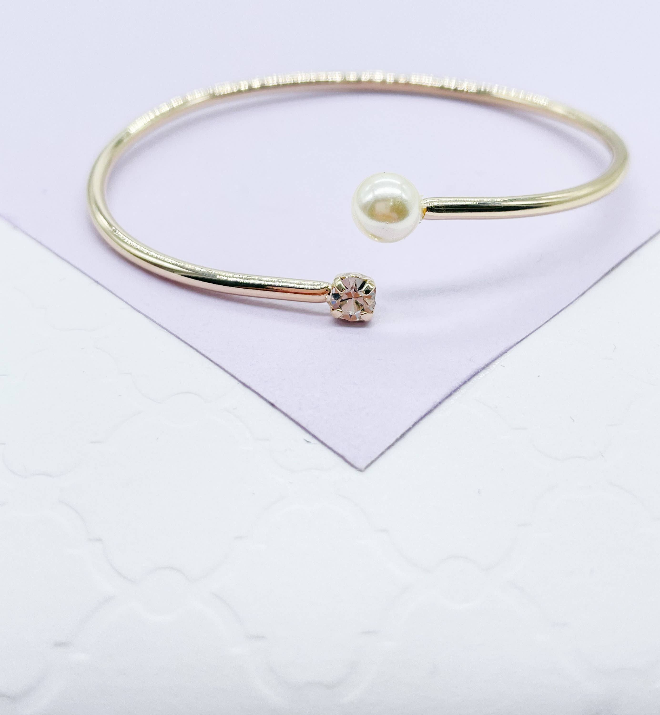 Milie - Vente Bracelet manchette - Bracelet Manchette Fin 18k GF avec Extrémités en Pierre et Perle1