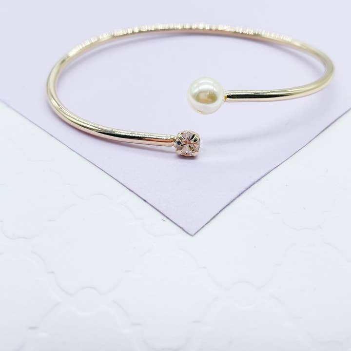 Milie - Vente Bracelet manchette - Bracelet Manchette Fin 18k GF avec Extrémités en Pierre et Perle1