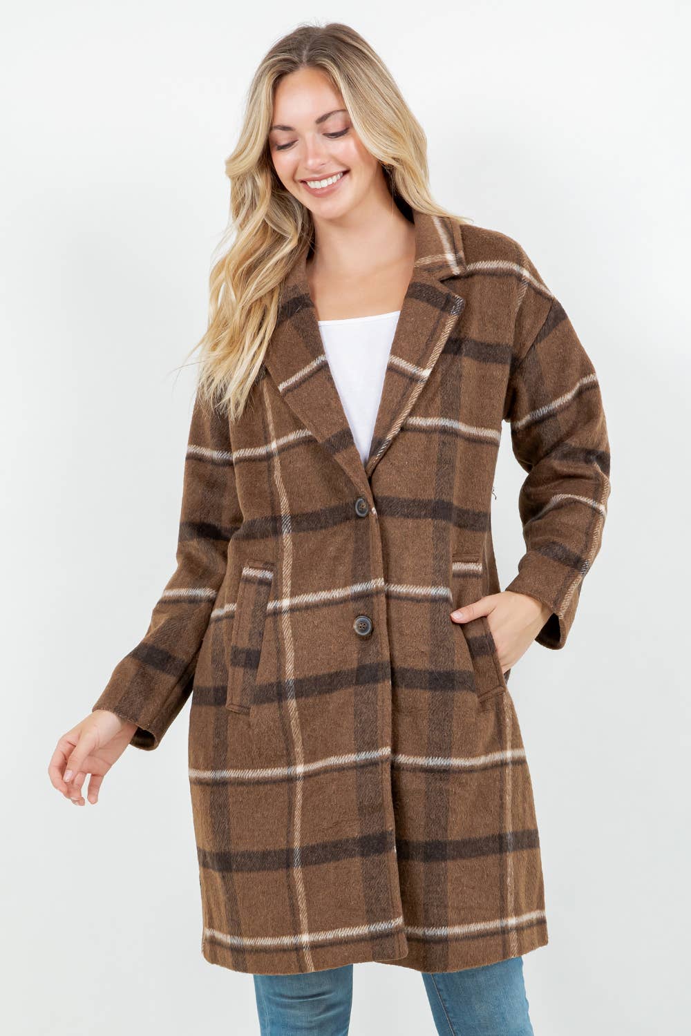 Veracci - Wholesale Coat - Women's - Relaxed Fit Wooly Paid Duster Jacket - Coat3