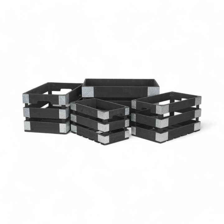 Cheungs Home Decor - Wholesale Storage Bin - Set of 4 Slatted Wood Crates & Galvanized Corner Accent4