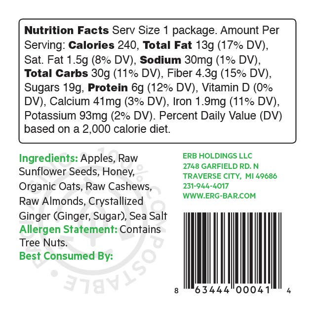 ERG! Bars – Großhandel Snack-Riegel – Apfel-Ingwer ERG! - Schachtel mit 12 Riegeln2