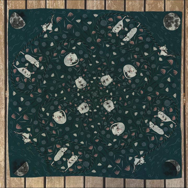 Possums in Moonlit Wildflower Meadow Silk Scarf or Bandana for wholesale by Evolation Creative