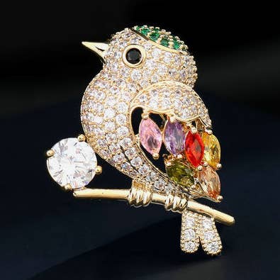 Color Gemstone Bird Wedding Brooch in Solid Copper for wholesale by Perimade & Co. LLC