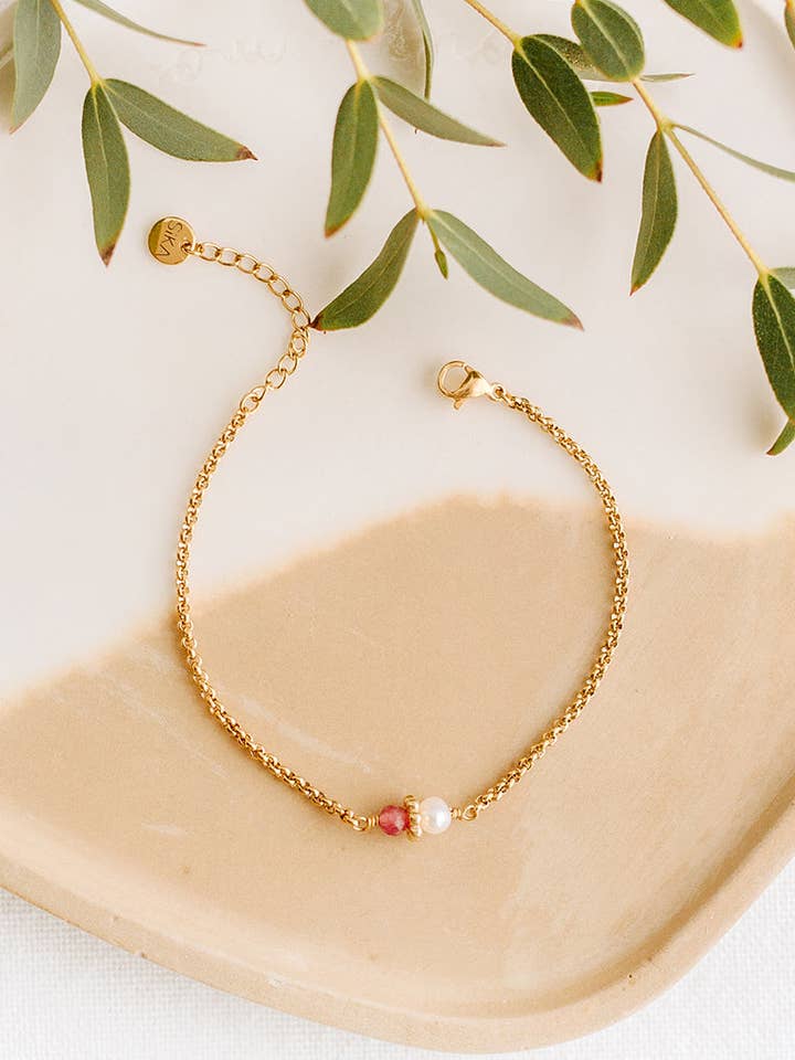 Bracelet Tisha - Tourmaline & Perle d’eau douce pour la vente par SIKA BIJOUX