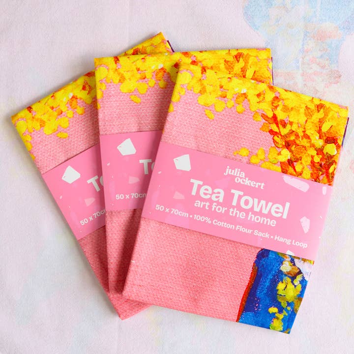 Julia Ockert - Wholesale Tea Towel - Pink Wattle Tea Towel - Dopamine Decor - Fun Giftable Decor4