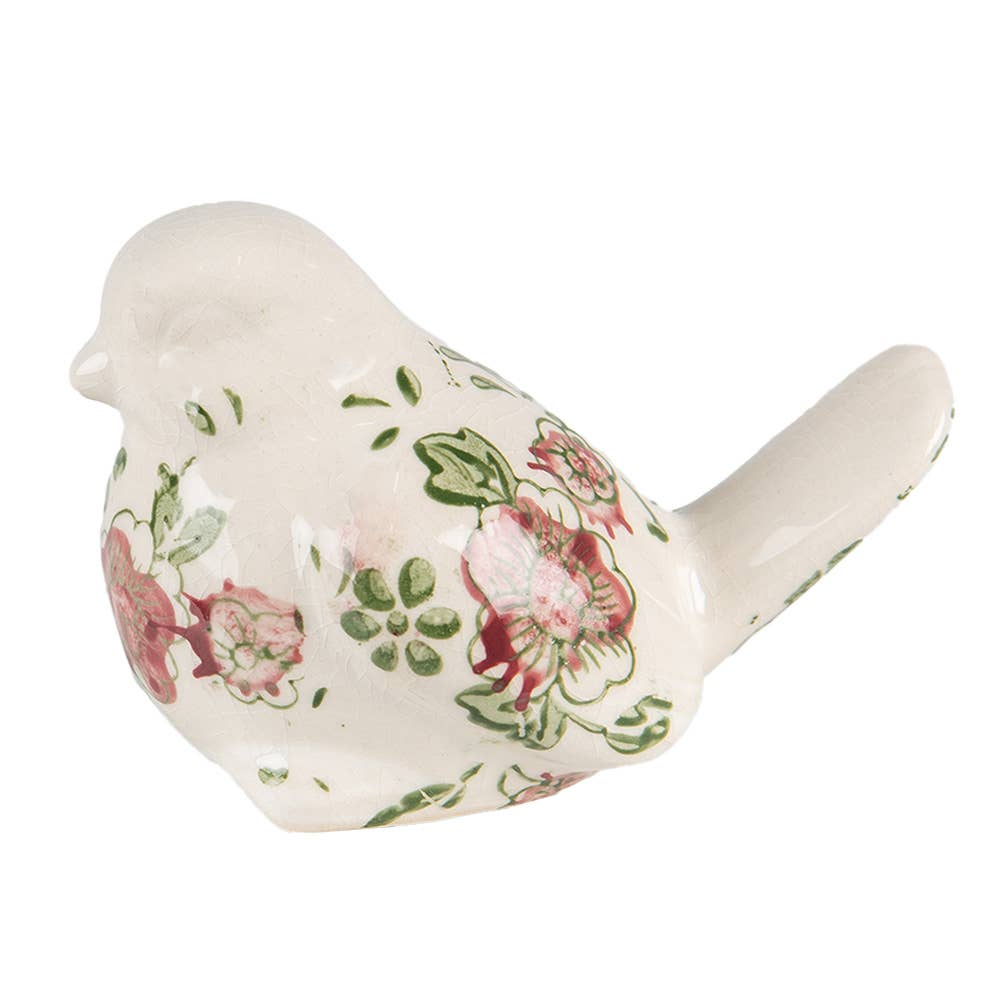 Clayre & Eef - Wholesale Decoratief beeldje - 6CE1567M beeldje vogel 10x6x7 cm roze beige keramische bloemen1