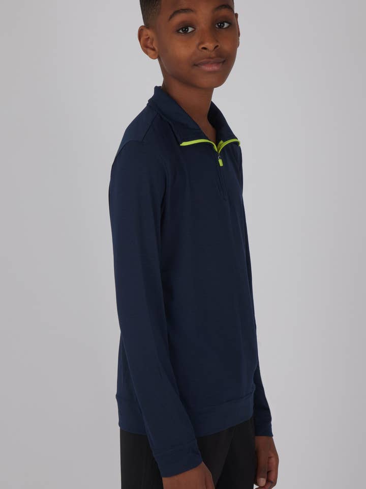 Boys Performance Quarter Zip Long Sleeve Pull Over for wholesale by 90 Degree by Reflex & Yogalicious