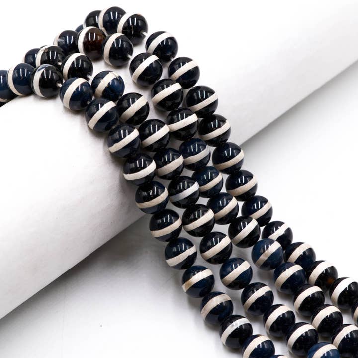 Black & White Stripe Tibetan Agate Smooth Round Beads Size 6mm 8mm 10mm 15.5"Std and other Purchase Wholesale tibetan beads. Free Returns & Net 60 Terms on Faire trending on Faire.