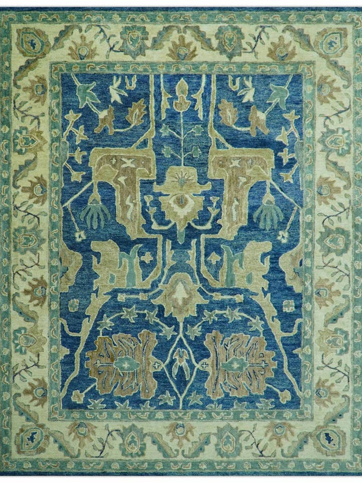 Georgia Custom Made Traditional Blue And Beige Hand Knotted Wool Rug for wholesale by The Rug Decor, Inc.