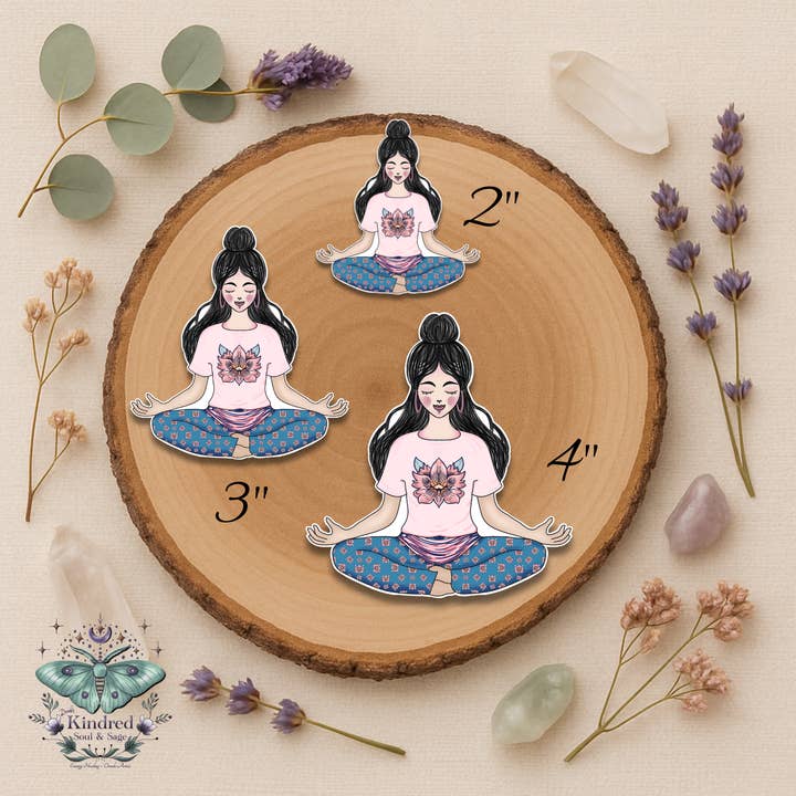 Autocollant en vinyle Femme Méditante – Tailles 2", 3" et 4" | Kindred Soul & Sage pour la vente par Doroh's Kindred Soul and Sage