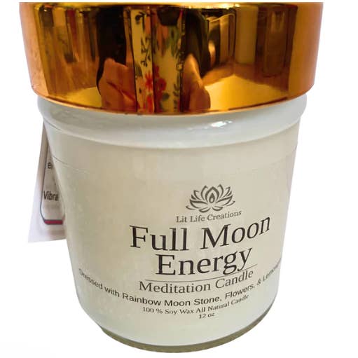 Full Moon Energy 12oz Meditation Candle w/ Guided Mediation for wholesale by Lit Life Creations