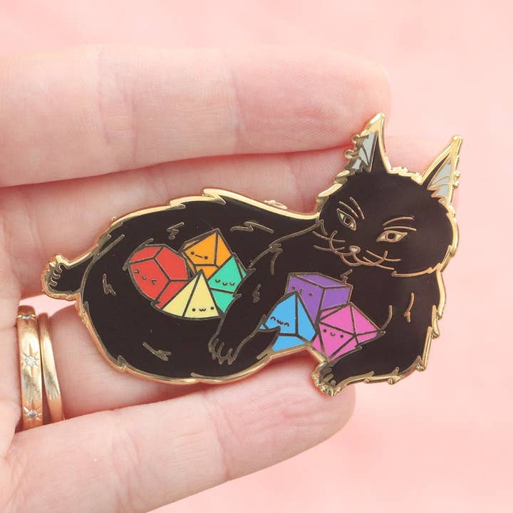 Maine Coon D20 Dice Buddy Enamel Pin for wholesale by Dbl Feature