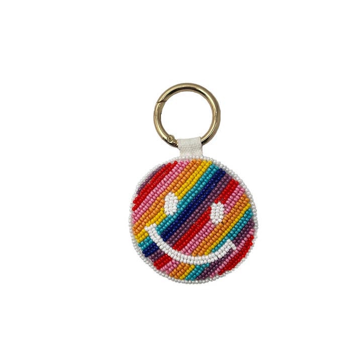 RAINBOW SMILEY FACE BEADED KEYCHAIN for wholesale by Pizzazz, Inc.