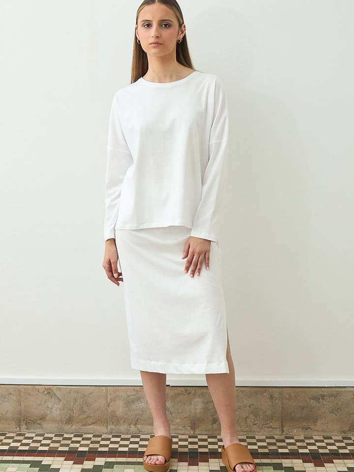 Jupe tube midi blanche pour la vente par Cottyfish