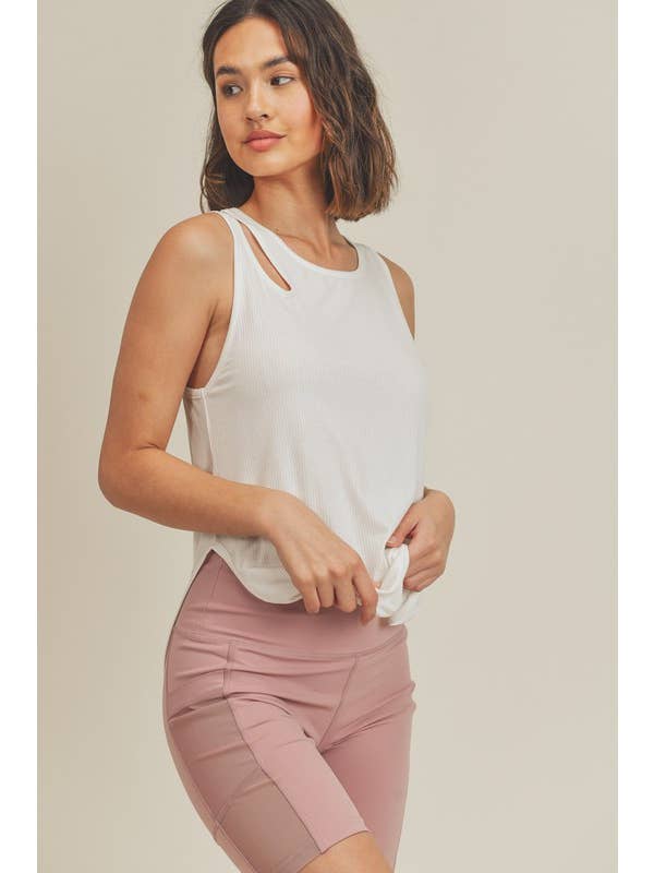 KIMBERLY C - Venta al por mayor Camiseta sin mangas - Mujer - Top sin mangas de canalé ligero con corte asimétrico y aberturas8