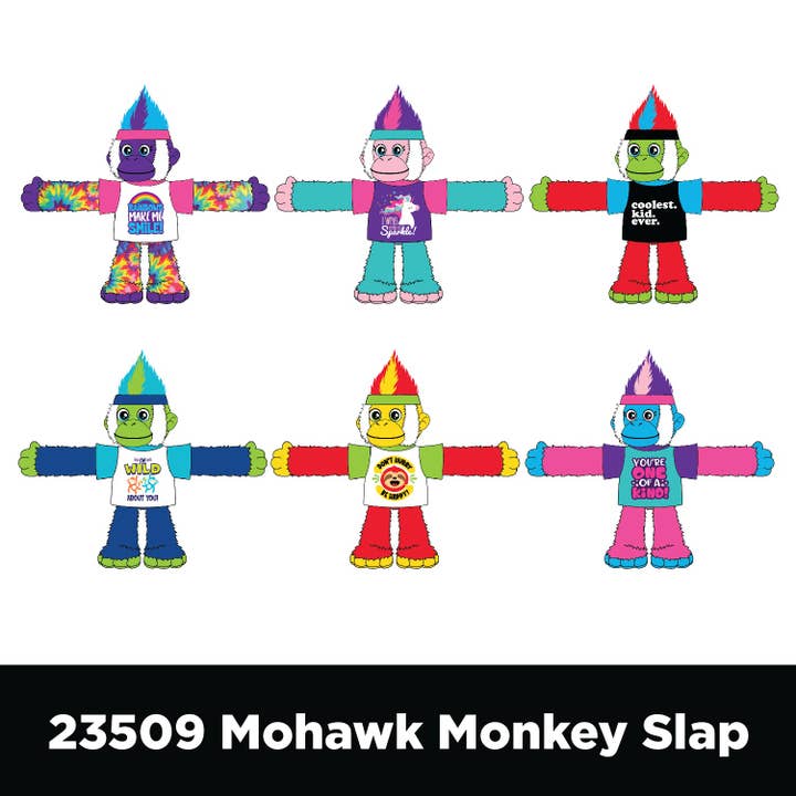 Novelty Closeout - Wholesale Stuffed/Plush Toy - Kids & Baby - Mohawk Monkey Slap Happy Hugger Plush Assortment- 6/Pack