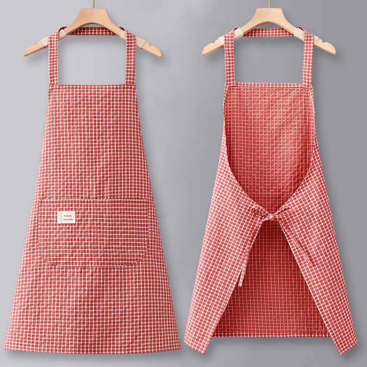 ACCITY - Wholesale Apron - Cotton Striped Grid Kitchen Apron with Pocket_CWMM6531