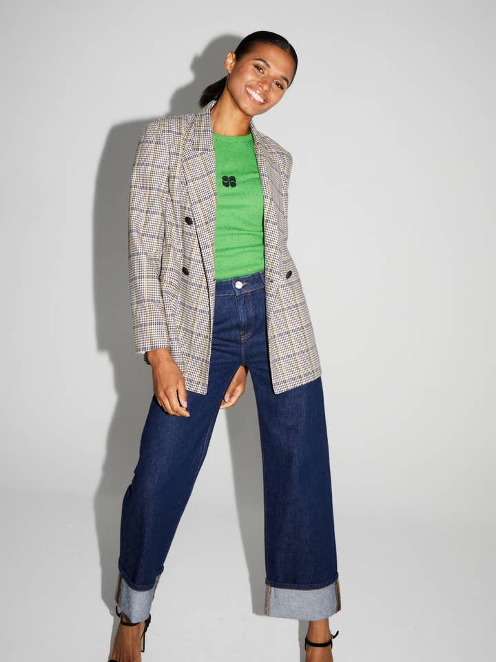 Ema houndstooth blazer Lucky star Blue made in Italy for wholesale by IMPREVU