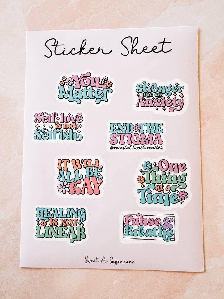 Hoja de adhesivos para salud mental para venta al por mayor de Sweet As Sugarcane