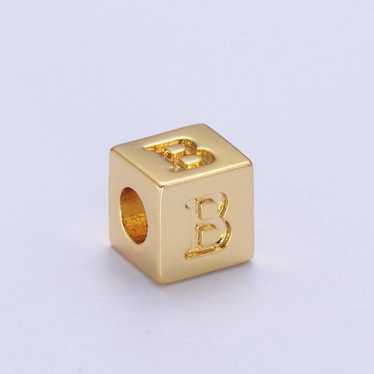 Aim Eternal - Wholesale Individual Charm/Pendant - Gold Initial Letter Alphabet 6.2mm Block Beads Charm Connector For Jewelry Making Component Supply A-A1145-A-A11571