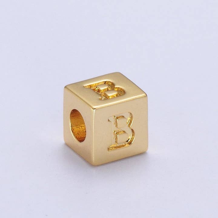 Aim Eternal - Wholesale Individual Charm/Pendant - Gold Initial Letter Alphabet 6.2mm Block Beads Charm Connector For Jewelry Making Component Supply A-A1145-A-A11571