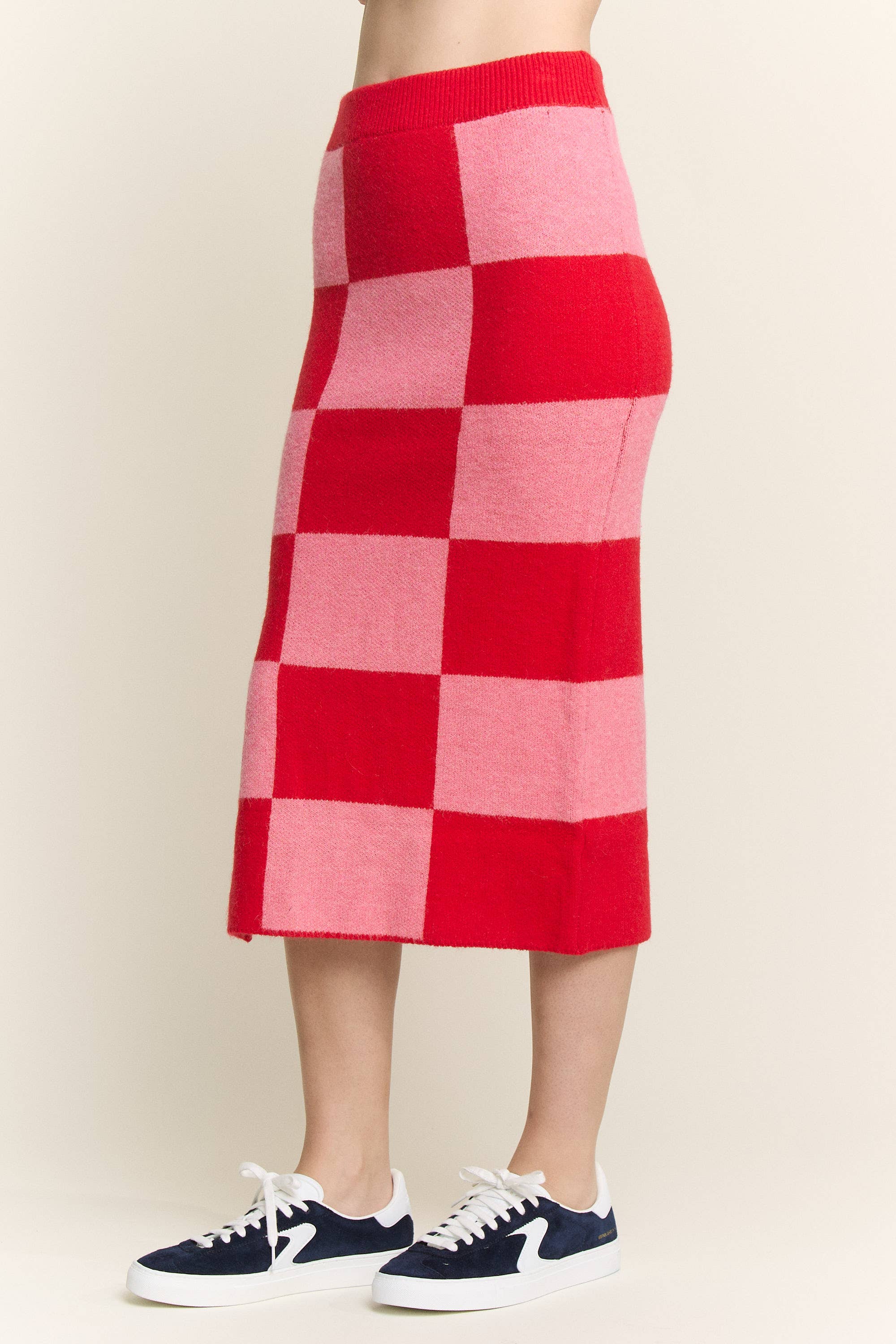 JADE BY JANE - Wholesale Skirt - Women's - BIG CHECKERED PAST KNIT PENCIL MIDI SKIRT W/ SIDE SLIT28