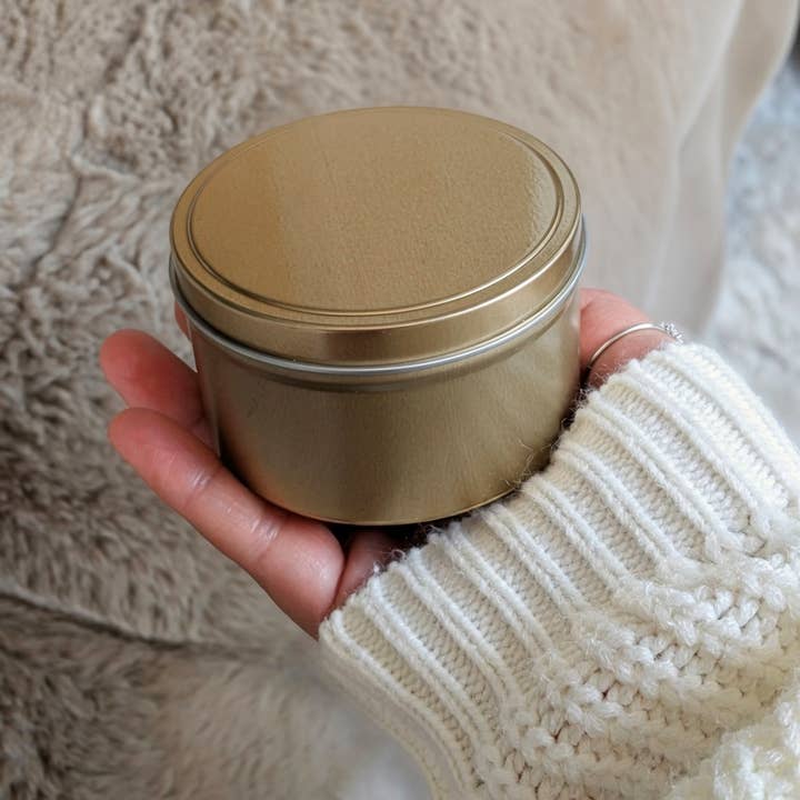 SummerCay Candle - Wholesale Travel Candles - Cashmere Plum | 5.5 oz Gold Tin Soy Candle | NO LABEL2