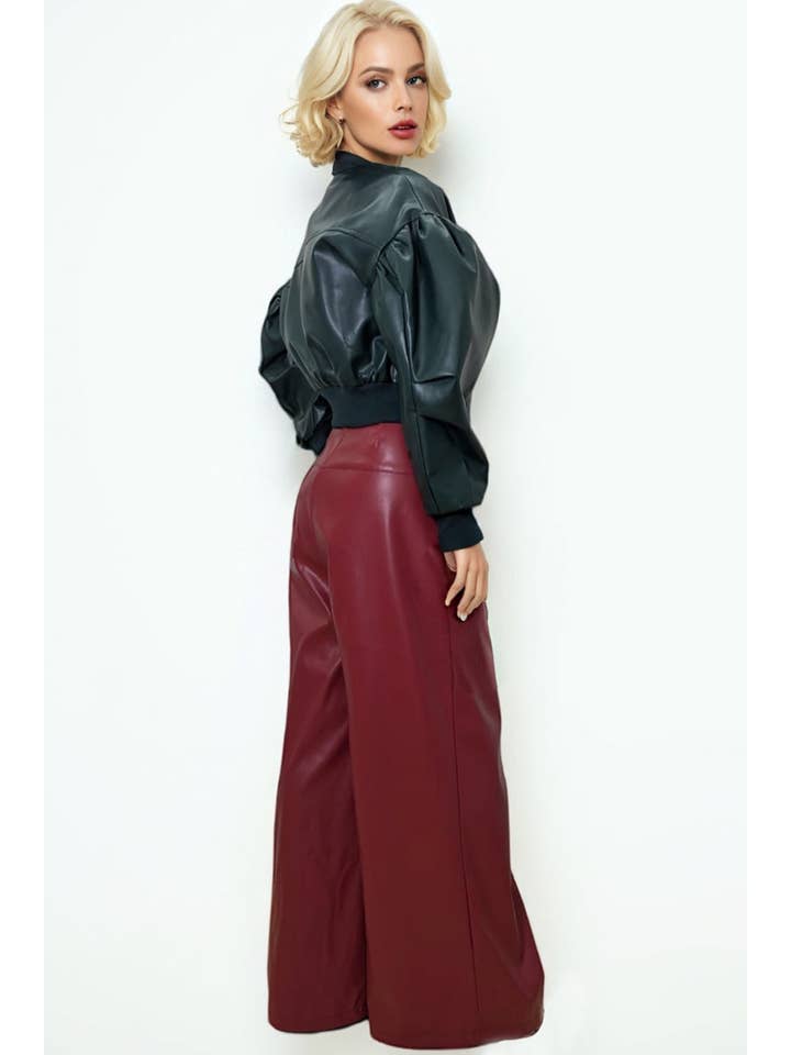 N by Nancy - Wholesale Pants - Women's - GF1288 PLEATED FAUX LEATHER PANTS (RED, OLIVE)2