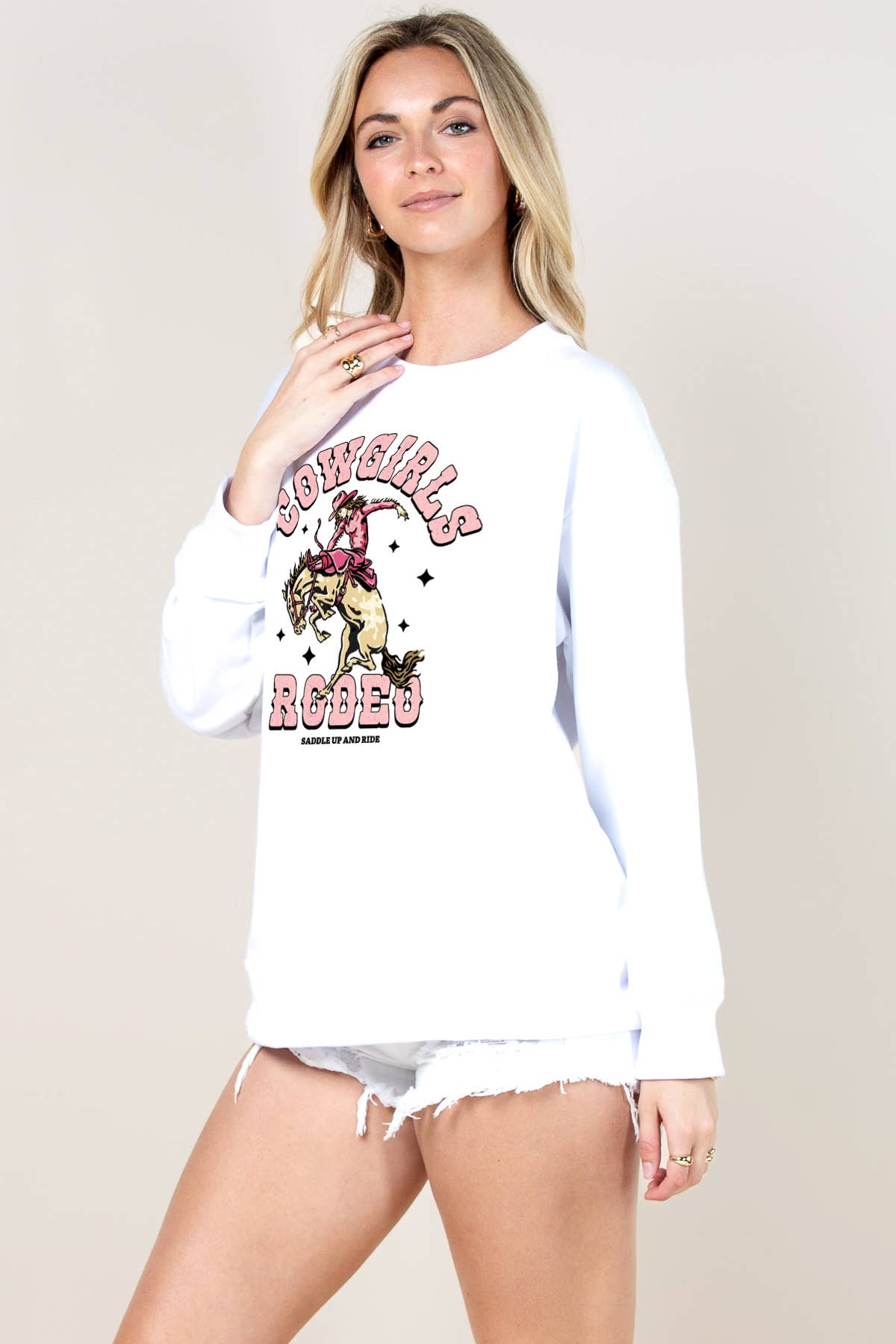 Nylon Apparel – wholesale Graphic sweatshirt – Women’s – T1655-6516-Tania Cowgirls Rodeo  Print Sweat Shirt Top0