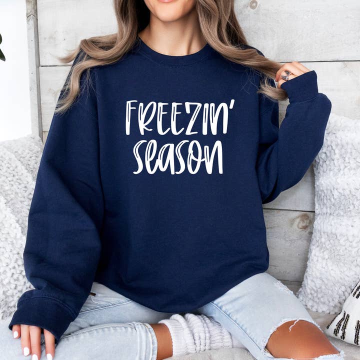Freezin' Season Crewneck Fleece Sweatshirt for Winter for wholesale by Down Home Tees
