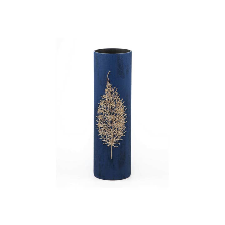 Gold Leaf Decorated Glass Vase | Glass Vase for Flowers | Cylinder Vase | Interior Design | Home Decor | Large Floor Vase 16 Inch for wholesale by Project Development Group INC