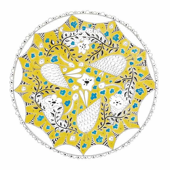 Cartão de Cumprimentos Ilustrado - Amarelo Redondo por atacado de Hello Magpie