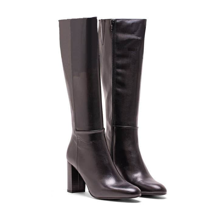 Elodie - Wholesale Laarzen - Dames - Sky laars van zwart nappaleer met 75mm hak2