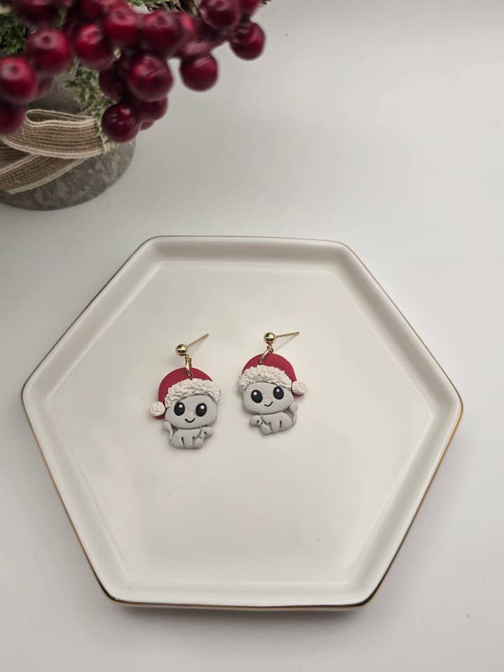 Brincos de Natal de Gato Feitos à Mão, Jóias de Pai Natal em Argila Polimérica por atacado de Beckys Creations