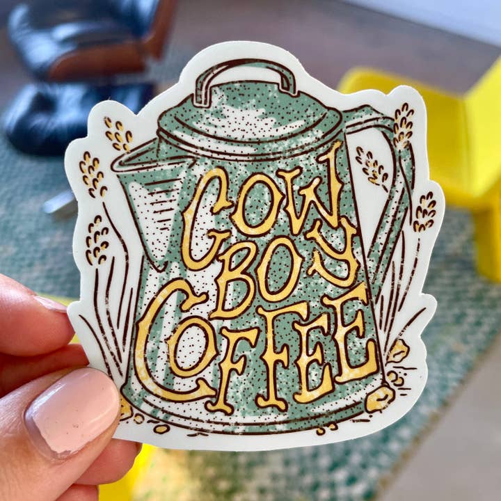 Autocollant Cowboy Coffee pour la vente par Caroline Clark