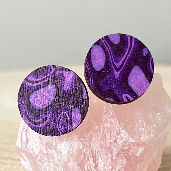 Petunia Studs ~ Digitally Printed Funky Wooden Earrings for wholesale by Soul and Style
