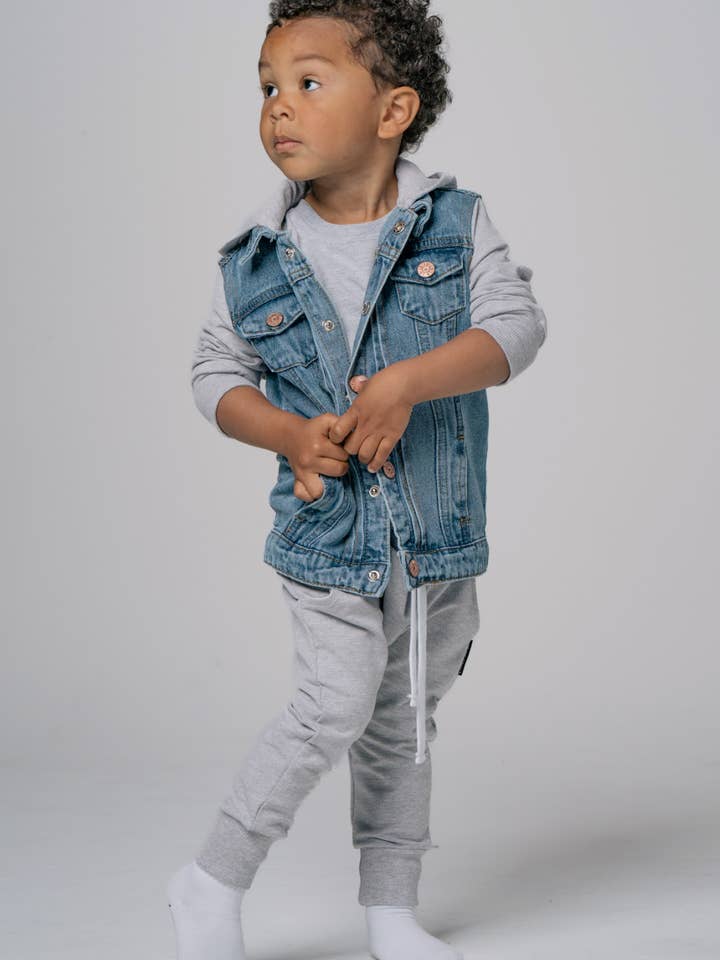 Little Bipsy - Wholesale Denim Jacket - Kids - Hooded Denim Jacket - Grey