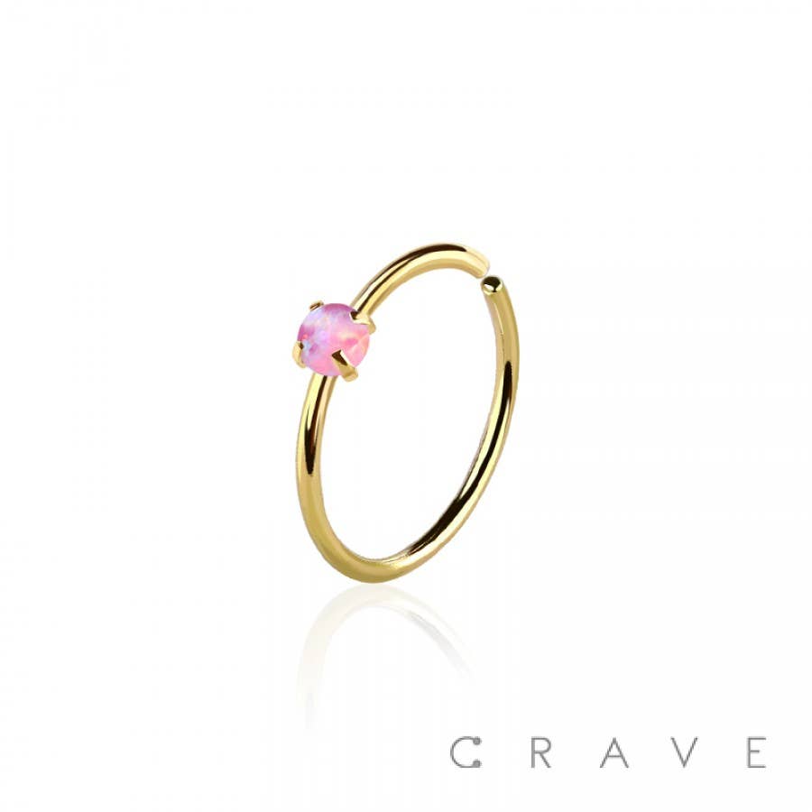 CRAVE - Wholesale Single Earring - NOSH-016GD[NOSH-016GD SYNTHETIC OPAL STONE PRONG SET 316L SU2