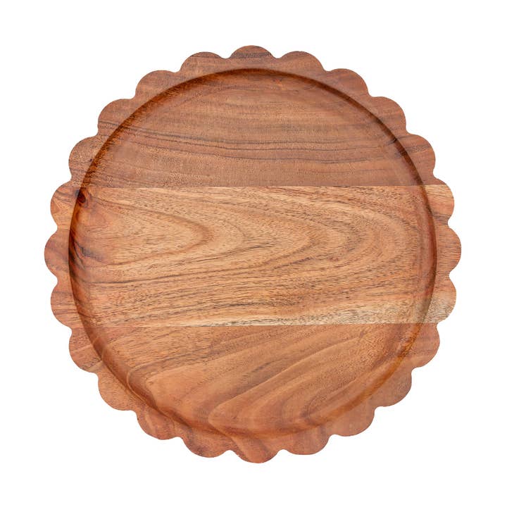 11" Dia Scalloped Acacia Wood Tray for wholesale by Boston International