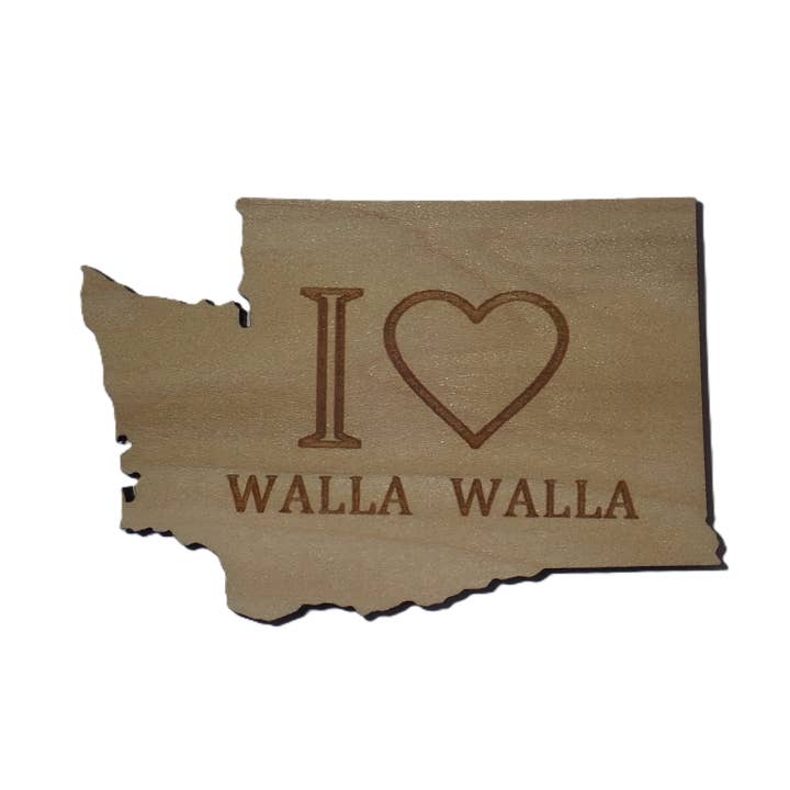 I Love Washington etched wood magnet - customizable for wholesale by River's Edge Gourmet Foods
