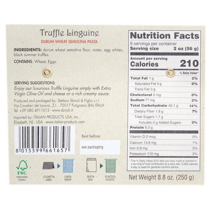 M5 Corporation - Vente Pâtes - Sbiroli Truffe Linguine Pâtes - 8,8 oz (250g)1