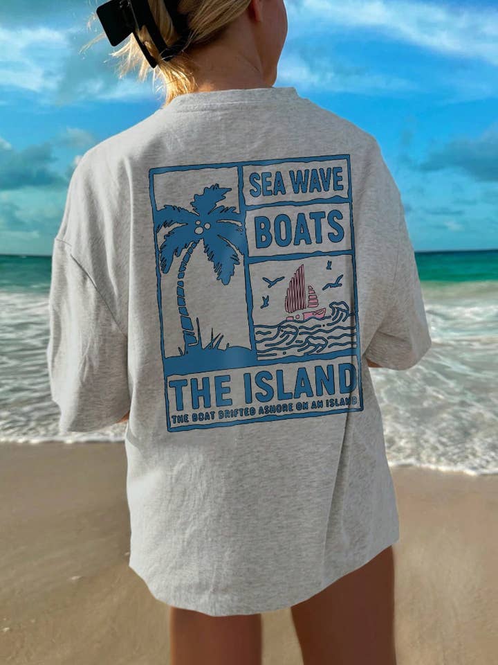 Rosa Clothing - Wholesale T-Shirt - Women's - Summer Palm Tree & Boats Graphic T-Shirt