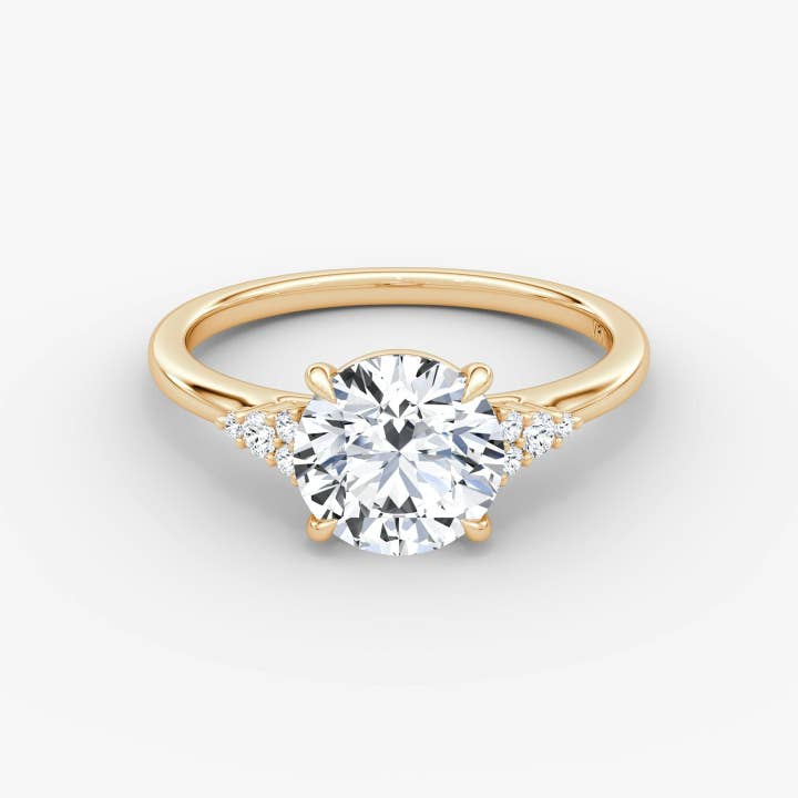 The Side Cluster Cathedral Round Brilliant Engagement Ring for wholesale by Caratina