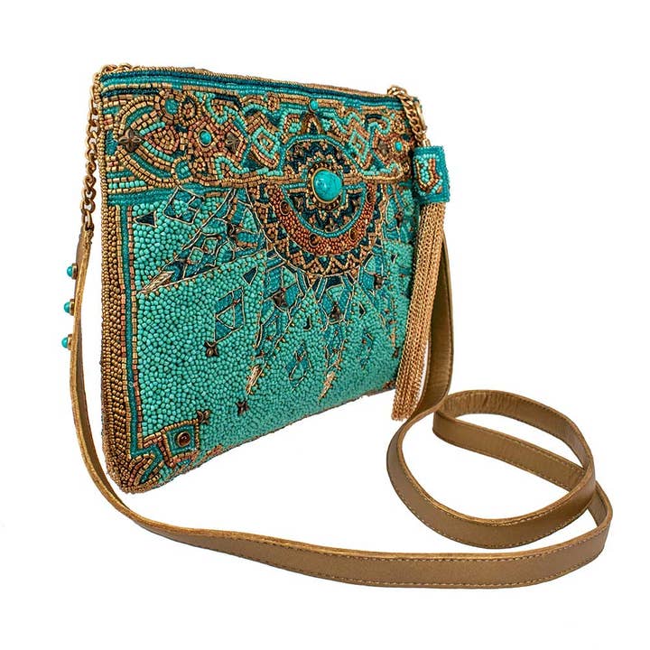 Mary Frances Accessories - Wholesale Crossbody Bag - Women's - New Day Beaded Mosaic Themed Crossbody Leather Handbag
