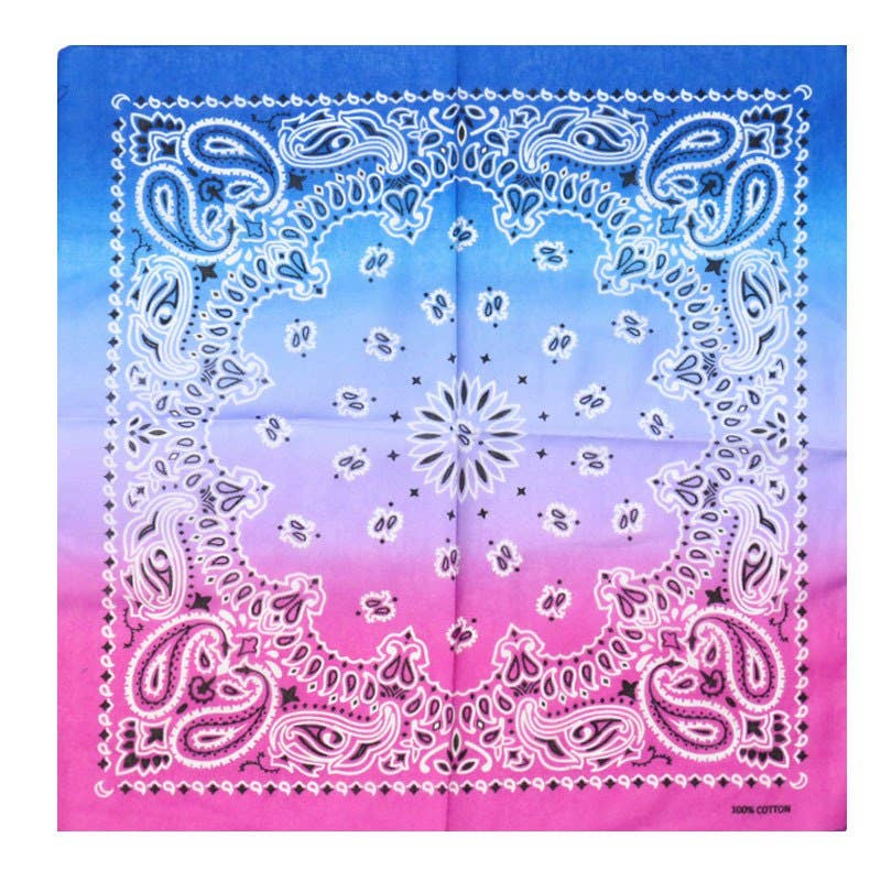 The Blissful - Wholesale Bandana - Unisex - Gradient Print Square Rainbow Paisley 100% Cotton Bandanas1